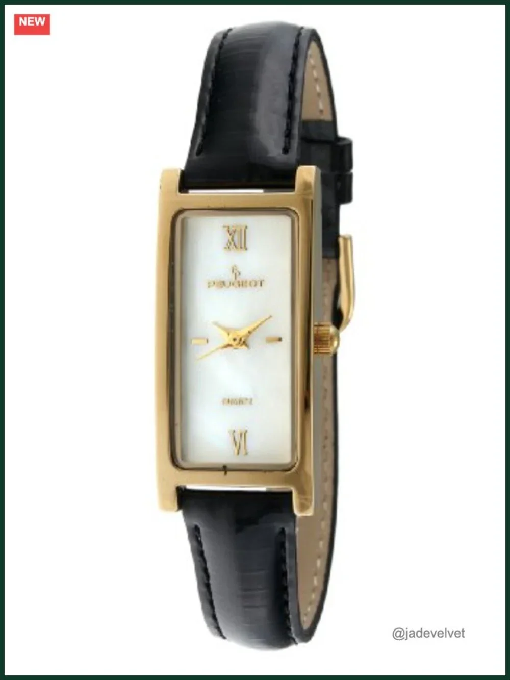 Slim 14K Gold Plated Dress Watch, Mother of Pearl Roman Numeral Leather Strap